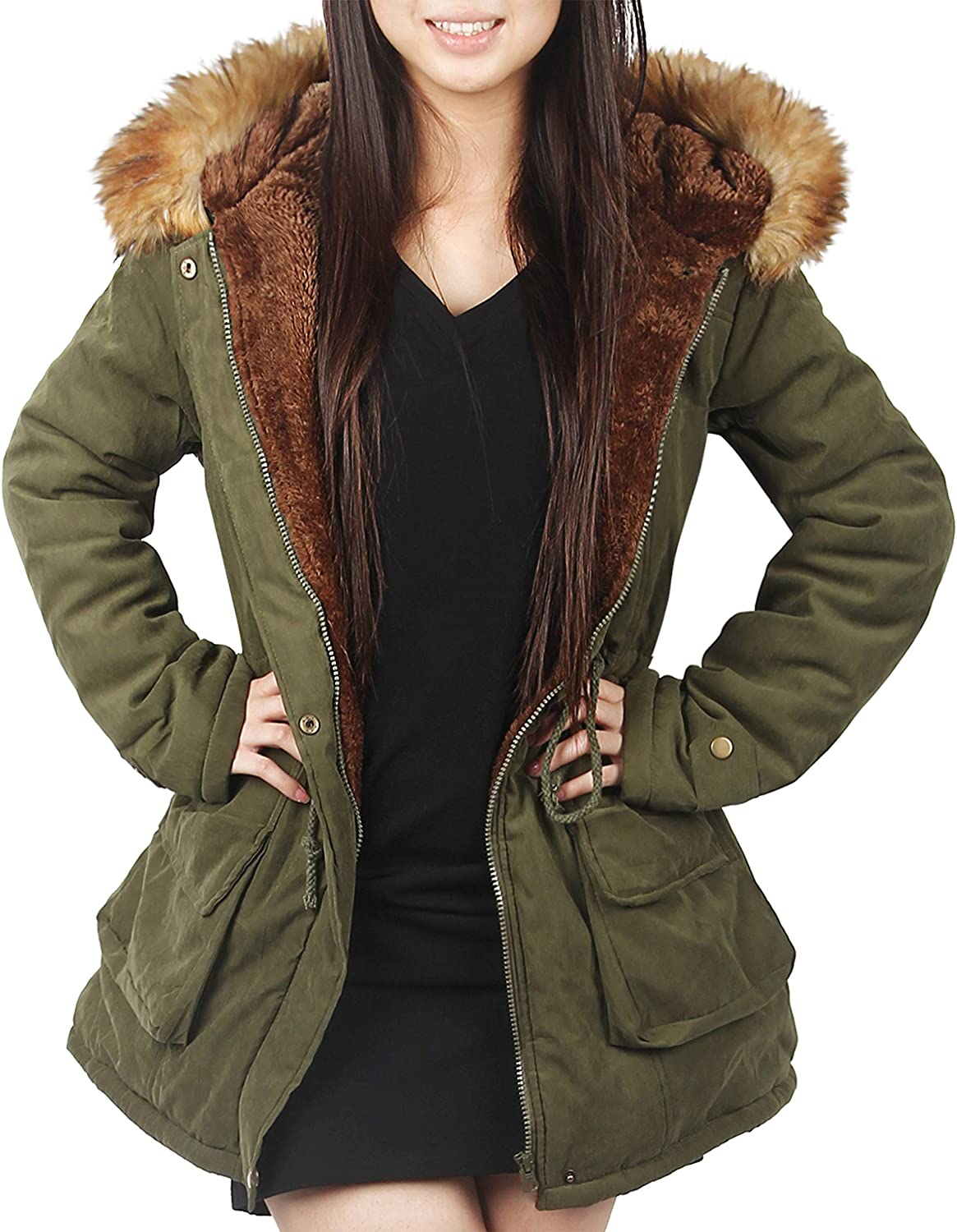 Price:$19.99    4How Womens Hooded Parka Jacket Warm Winter Coat Faux Fur Trim  Clothing