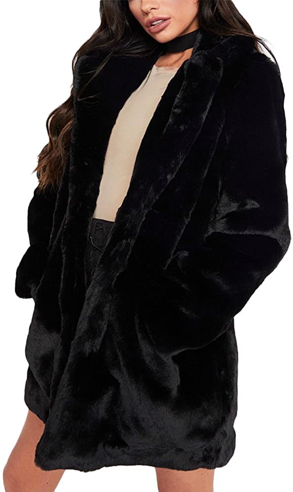 Price:$39.99 Remelon Womens Long Sleeve Winter Warm Lapel Fox Faux Fur Coat Jacket Overcoat Outwear with Pockets at Amazon Women's Coats Shop