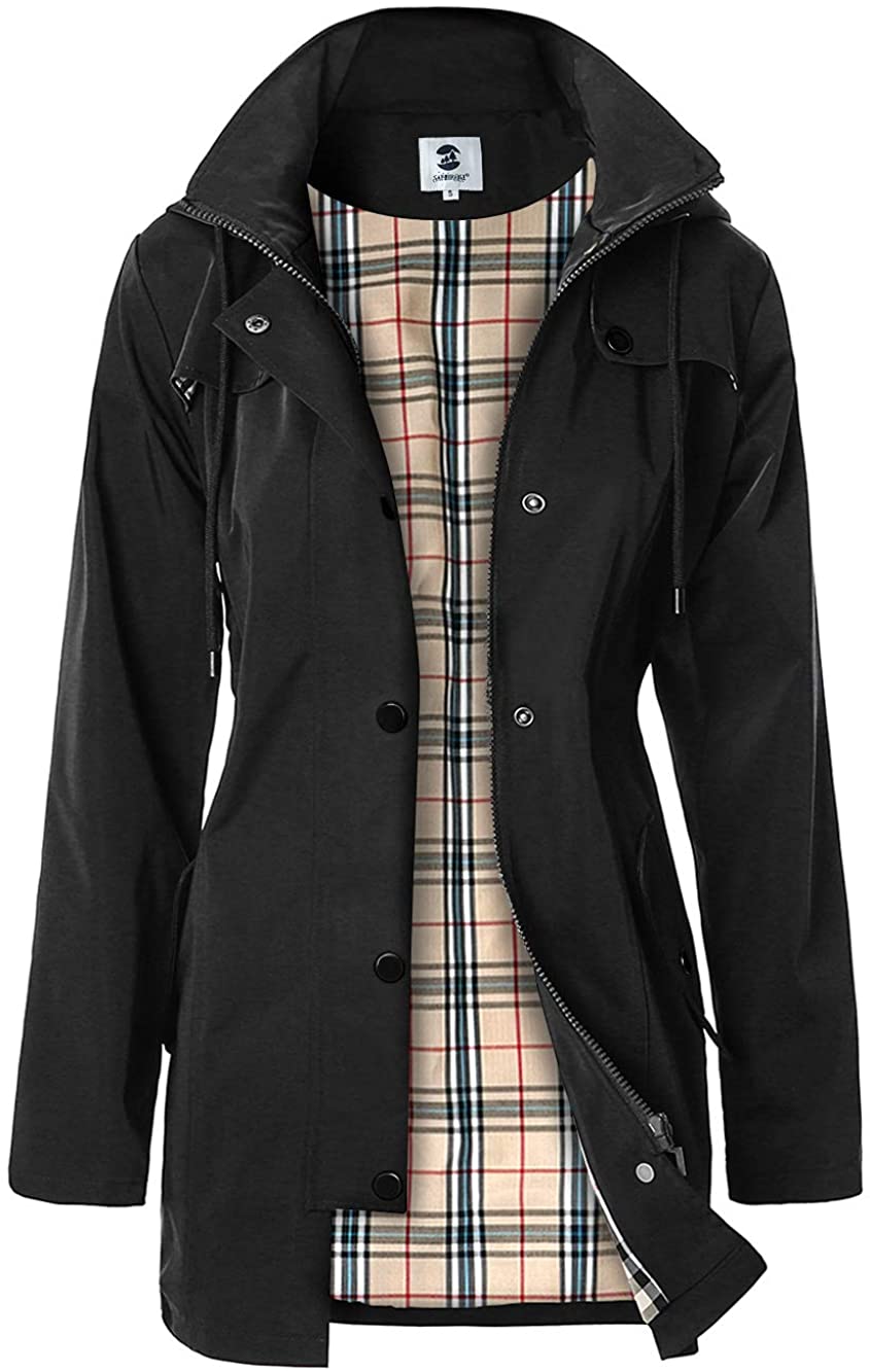 Price:$41.99    SaphiRose Women's Long Hooded Rain Jacket Outdoor Raincoat Windbreaker  Clothing