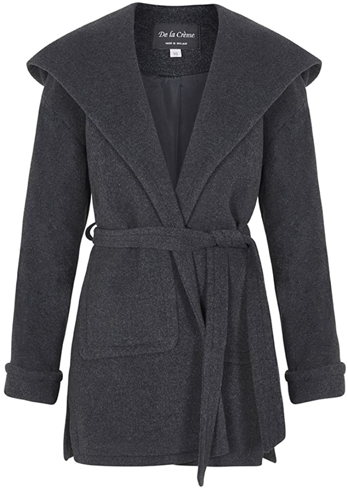 Price:$99.99    De La Creme - Navy Women`s Winter Wool Cashmere Wrap Hooded Coat  Clothing
