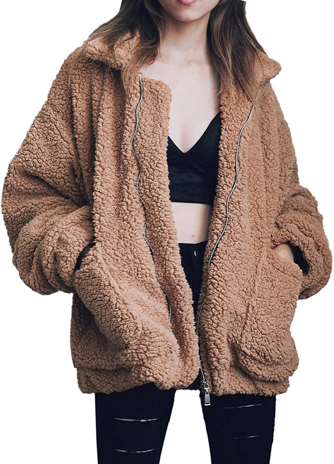 Price:$27.99 Gzbinz Women's Casual Warm Faux Shearling Coat Jacket Autumn Winter Long Sleeve Lapel Fluffy Fur Outwear at Amazon Women's Coats Shop