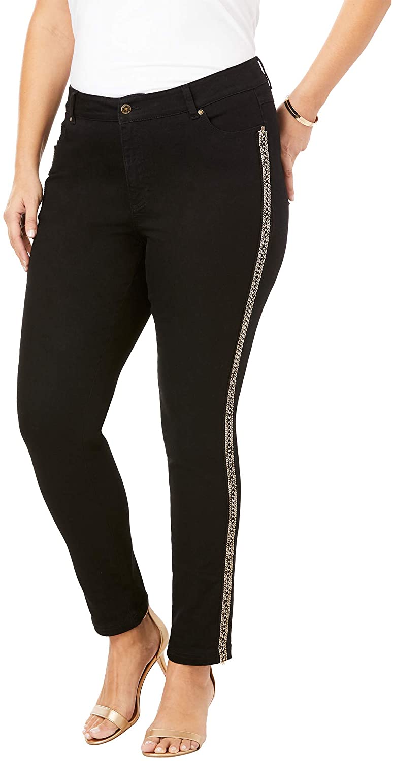 Price:$35.68 Roamans Women's Plus Size Statement Stripe Skinny Jean at Amazon Women's Jeans store