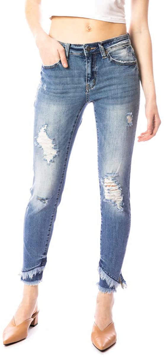 Price:$59.95 Kan Can Mid-Rise Fringe Ankle Skinny Jeans at Amazon Women's Jeans store