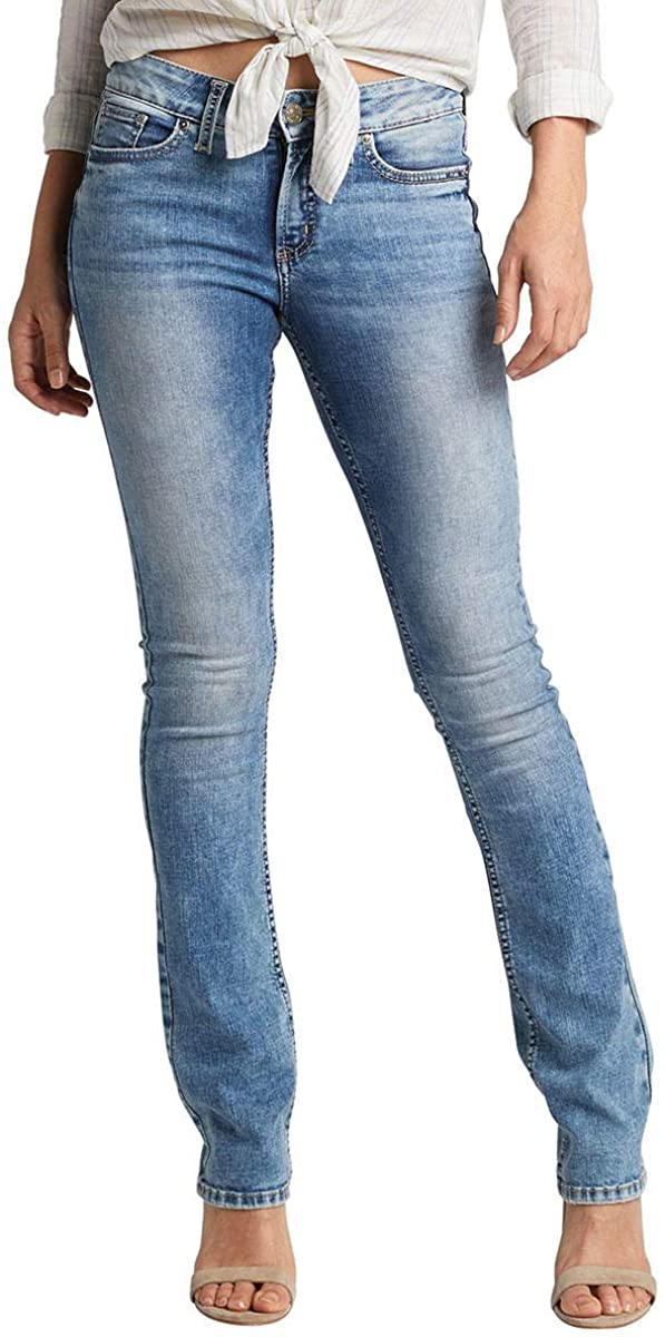 Price:$74.16    Silver Jeans Co. Women's Elyse Curvy Mid Rise Slim Fit Bootcut Jean, Medium-Light Indigo Wash, 27W X 31L  Clothing