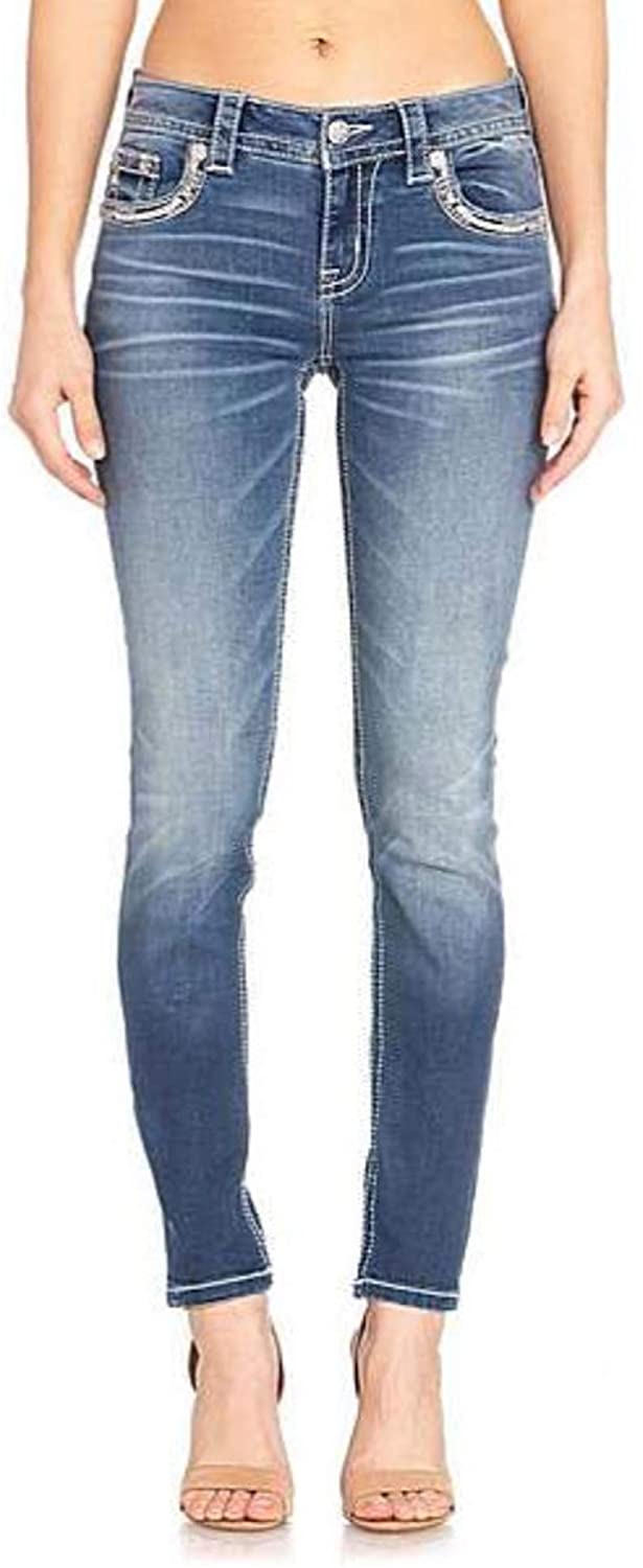 Price:$99.00    Miss Me Faux Flap Hailey Skinny Jeans M3427S  Clothing