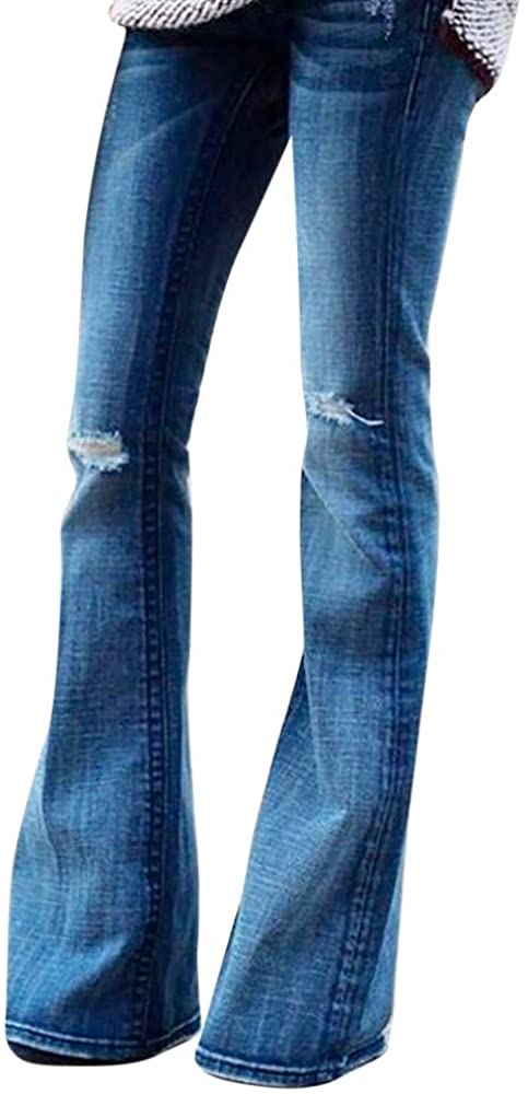 Price:$17.76 Fashion Denim Hole Female Mid Waist Stretch Slim FlareJeans Pants Trousers Women at Amazon Women's Jeans store