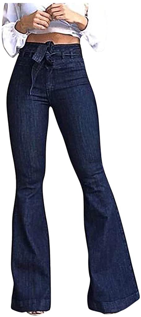 Price:$2.99 UOFOCO Women Loose High Waist Stretch Bell Bottom Jeans Tie Flared Denim Pants at Amazon Women's Jeans store