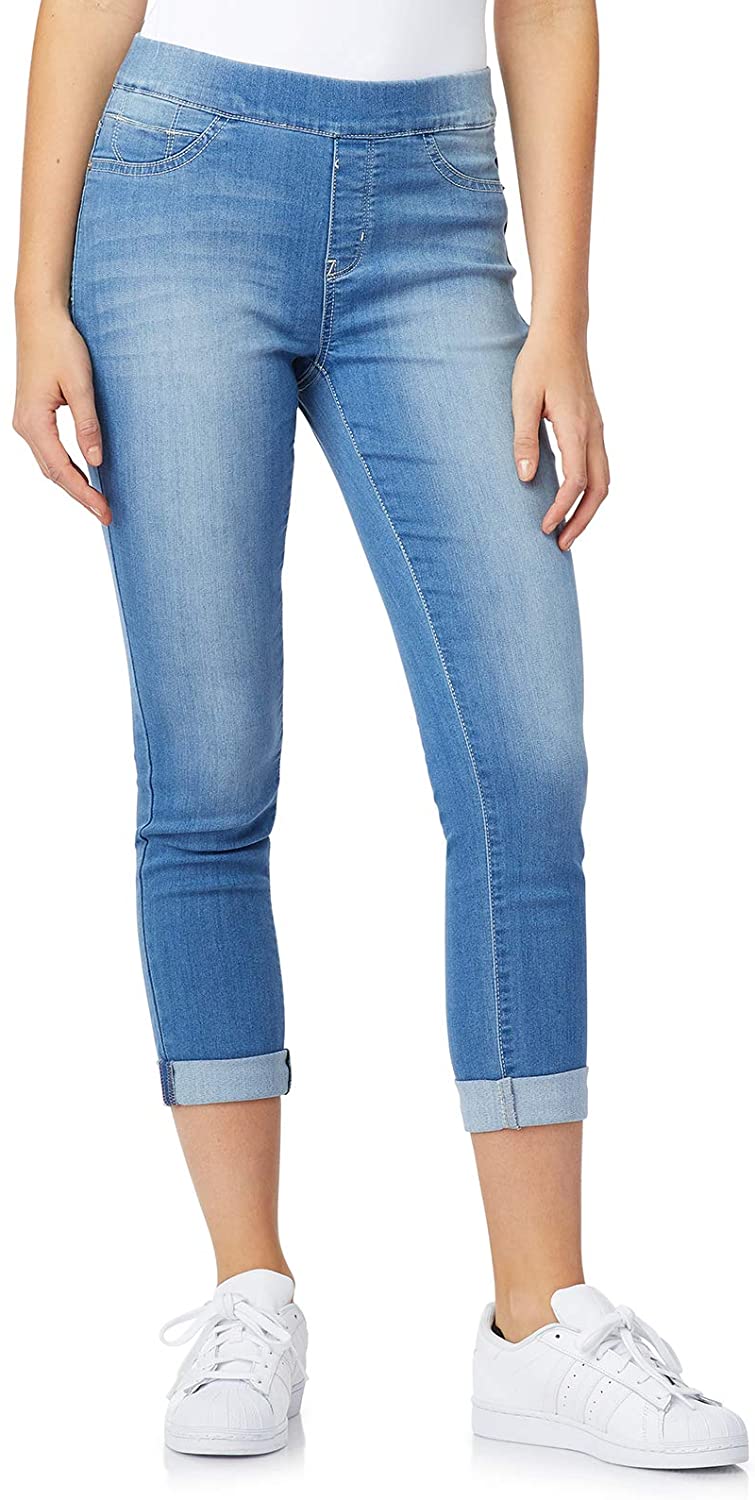 Price:$24.99    WallFlower Women's Juniors Elastic Waistband Pull On Skinny Jeans  Clothing