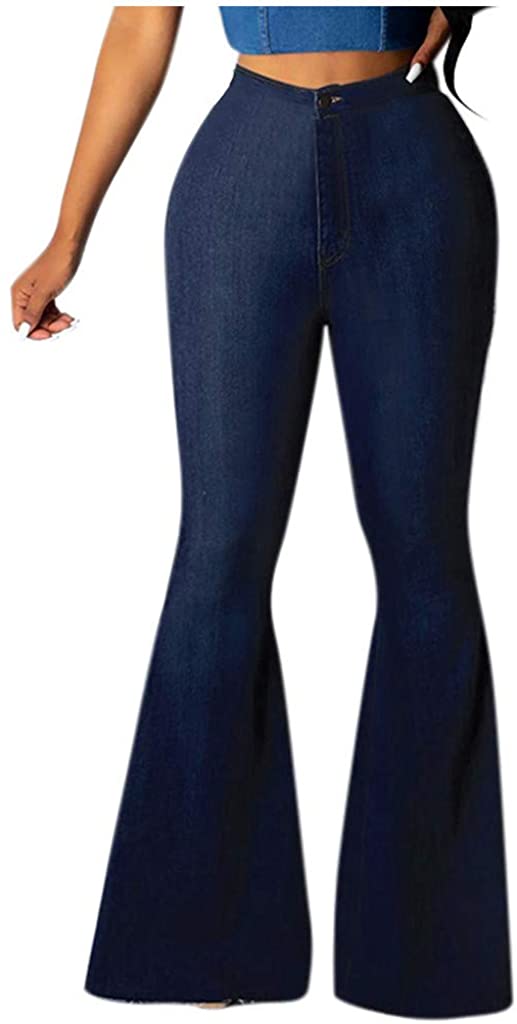 Price:$16.09 BPOF99 Women Wide Leg Elastic Pocket High Waist Jeans Casual Flares Bell Bottoms Denim Pants at Amazon Women's Jeans store