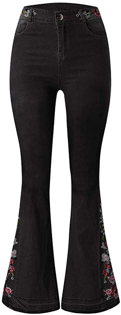 Price:$15.69 DONTAL Ladies High Waisted Stretch Slim Wide Leg Pants Floral Applique Bootcut Flared Jeans at Amazon Women's Jeans store
