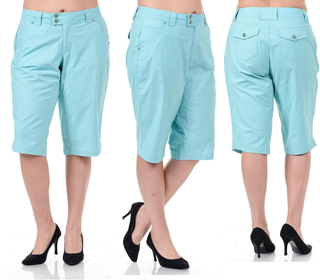 Price:$16.99 Vanilla Star Women's Premium Light Aqua Plus Size Twill Capri Pants 216300-08 at Amazon Women’s Clothing store