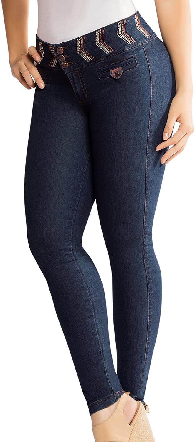 Price:$69.00 Equilibrium - Women's Skinny Jean - Mid Rise - Embroidered - Curvy Fit - Stretch Denim - Jean Colombiano Levanta Cola - J8293 at Amazon Women's Jeans store