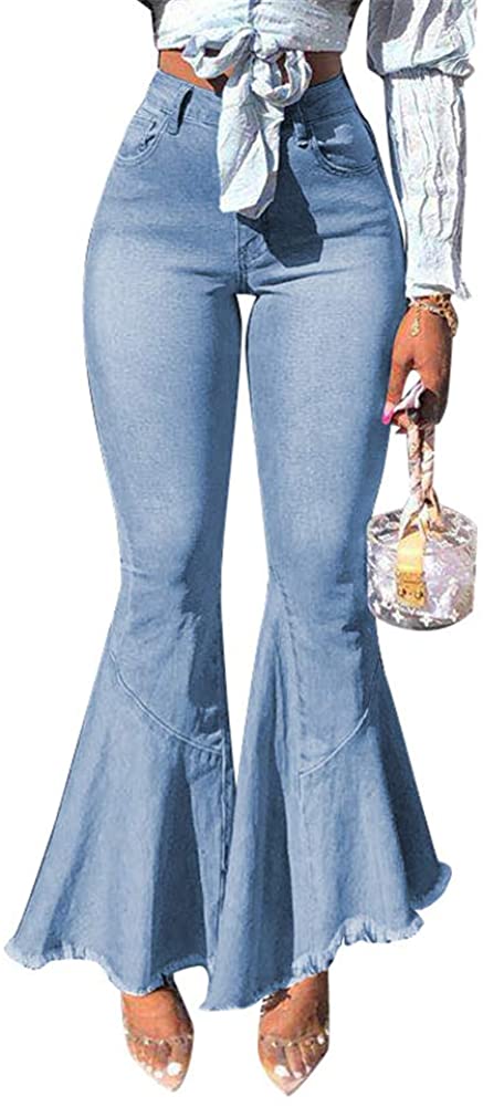 Price:$31.99 Adogirl Bell Bottom Pants for Women - Elegant High Waist Jeans Skinny Flare Jeans at Amazon Women's Jeans store