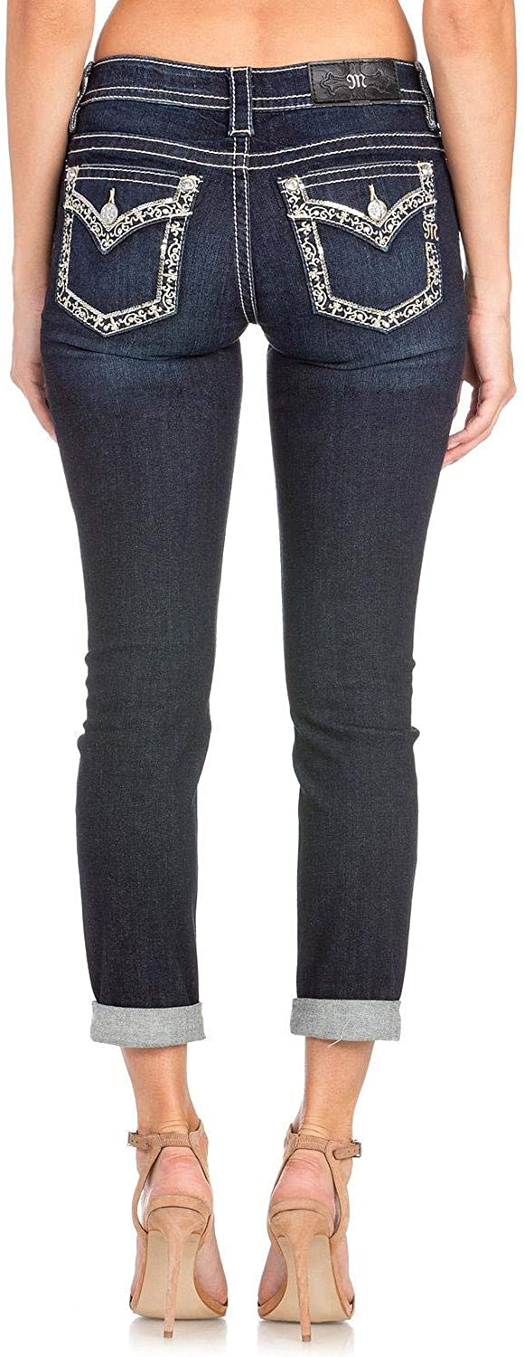 Price:$79.99    Miss Me Women's Cuffed Flap Pocket Dark Skinny Jeans - M3260fa2  Clothing