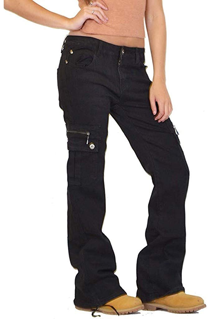 Price:$3.99 UOFOCO Women High Waist Stretch Flared Jeans Button Wide Leg Denim Combat Cargo Pants at Amazon Women's Jeans store