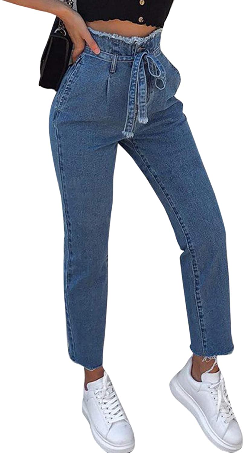 Price:$28.99 Women Casual Jeans High Waisted Distressed Boyfriend Denim Pants Jeggings at Amazon Women's Jeans store