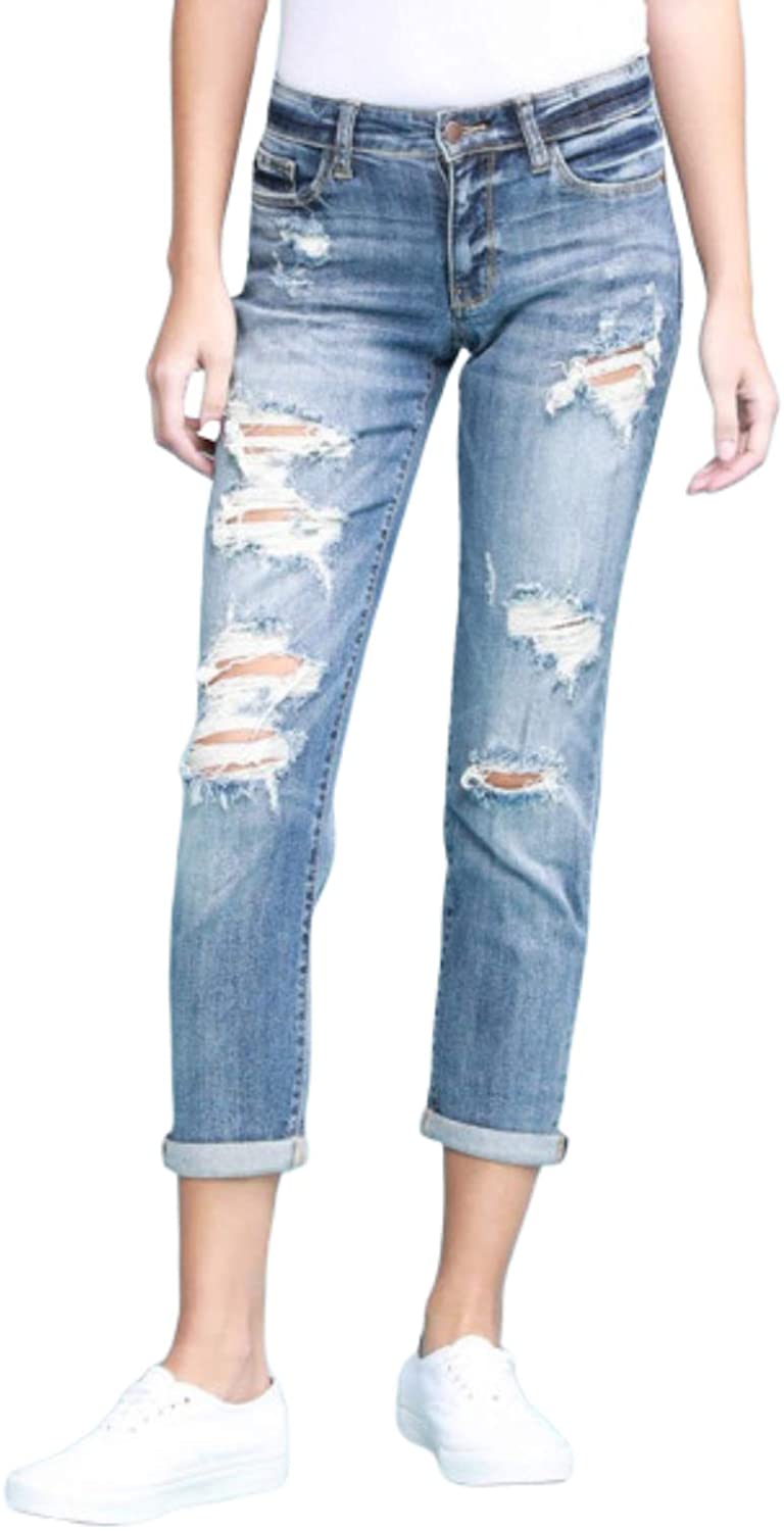 Price:$55.89 Judy Blue Cuffed Destroyed Boyfriend Jeans (Style 8286) at Amazon Women's Jeans store