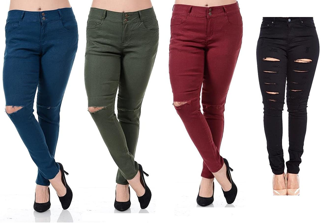 Price:$14.99 WX Womens Plus Size Distressed Knee Hole Ripped Stretch Jeans Skinny Twill Pants at Amazon Women's Jeans store