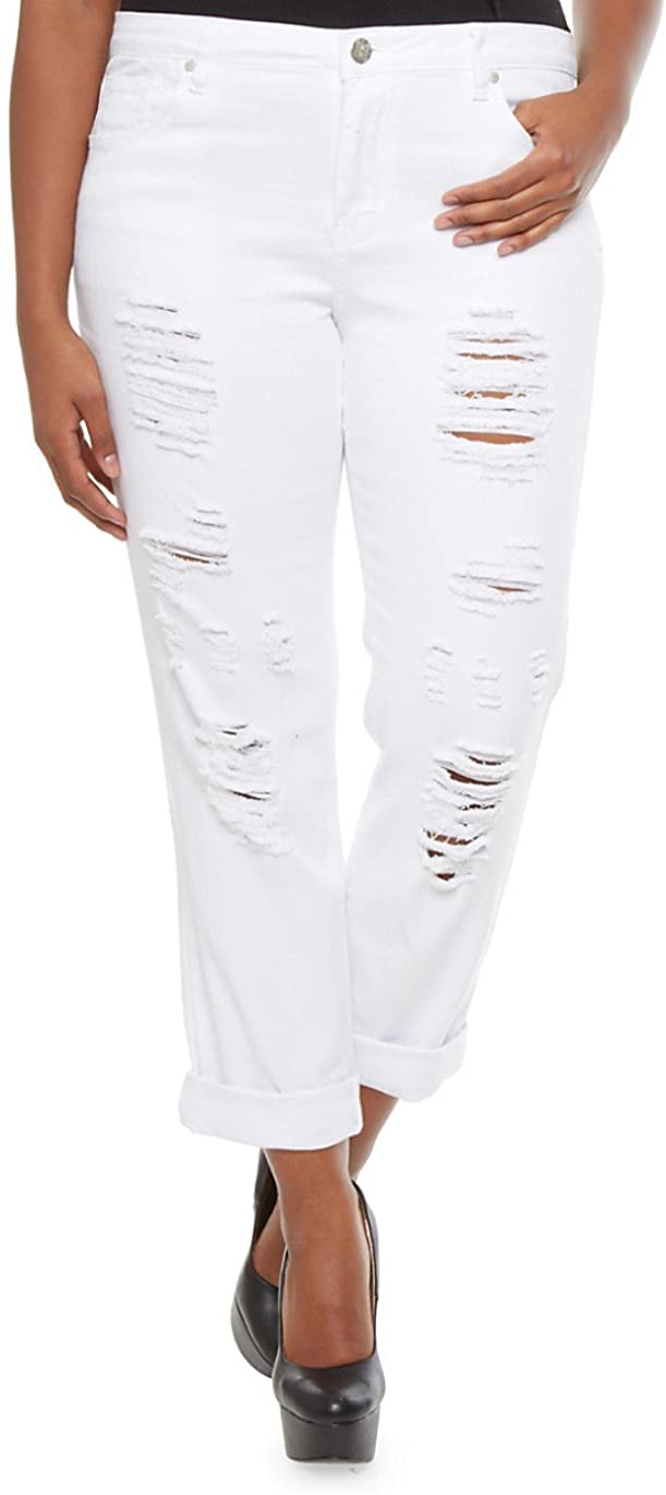 Price:$24.99 Cello Womens Plus Size Ripped Skinny Roll up White Denim Jeans Distressed Pants at Amazon Women's Jeans store