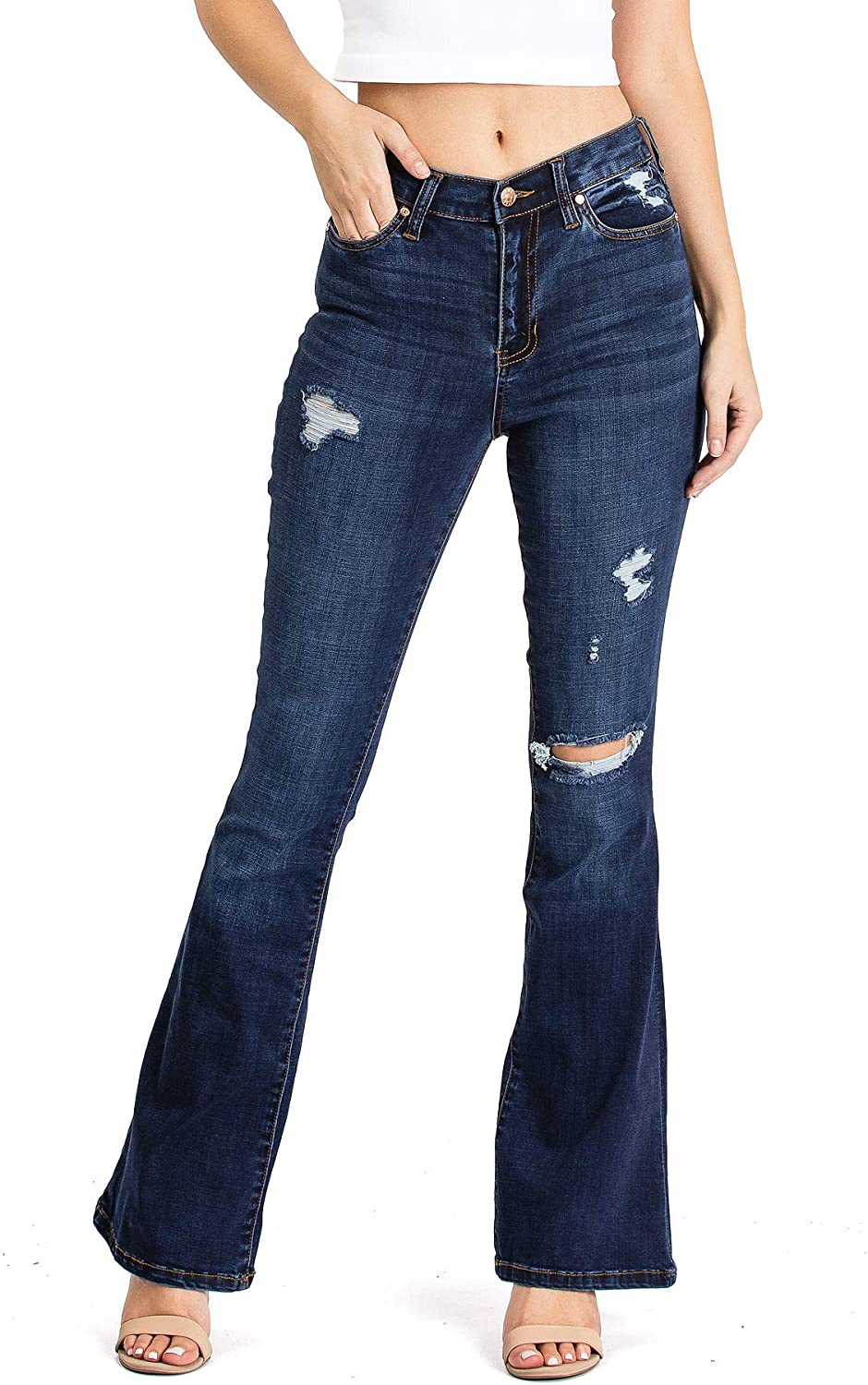 Price:$44.99 Celebrity Pink Jean Women's Juniors High Waisted Flared Bell Bottom Jeans at Amazon Women's Jeans store