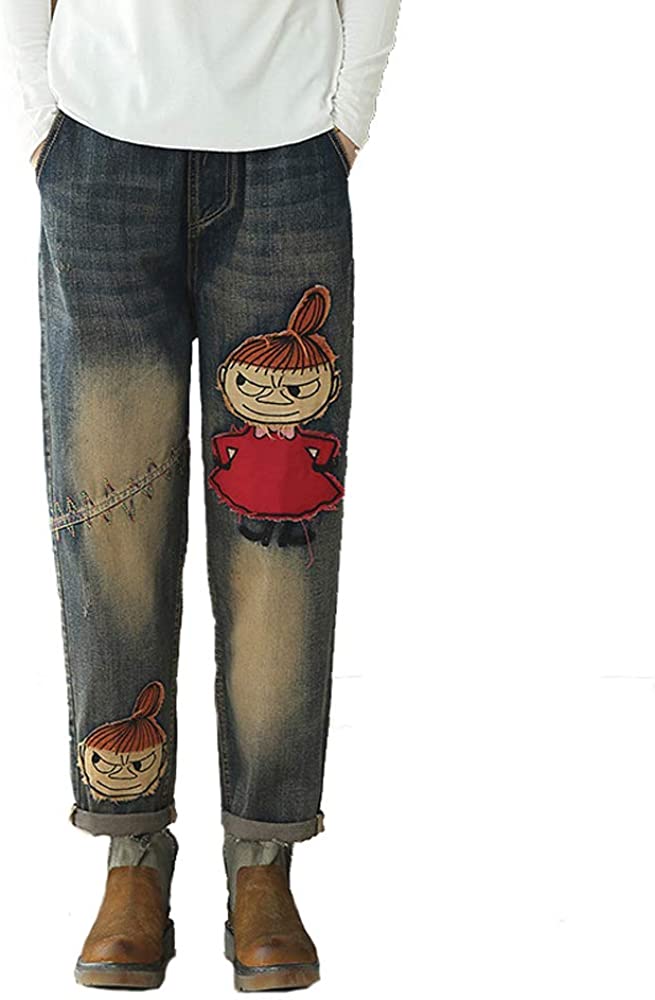 Price:$29.99 MISWSU Women's Loose Distressed Cartoon Patchwork Denim Harem Pants Boyfriend Jeans Trousers at Amazon Women's Jeans store