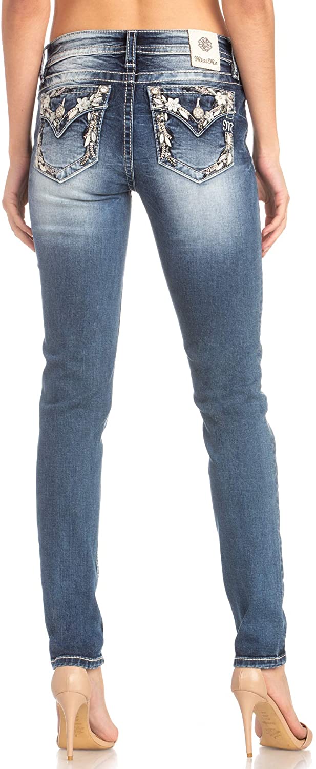 Price:$99.00    Miss Me Floral Border Hailey Mid Rise Skinny Jeans  Clothing