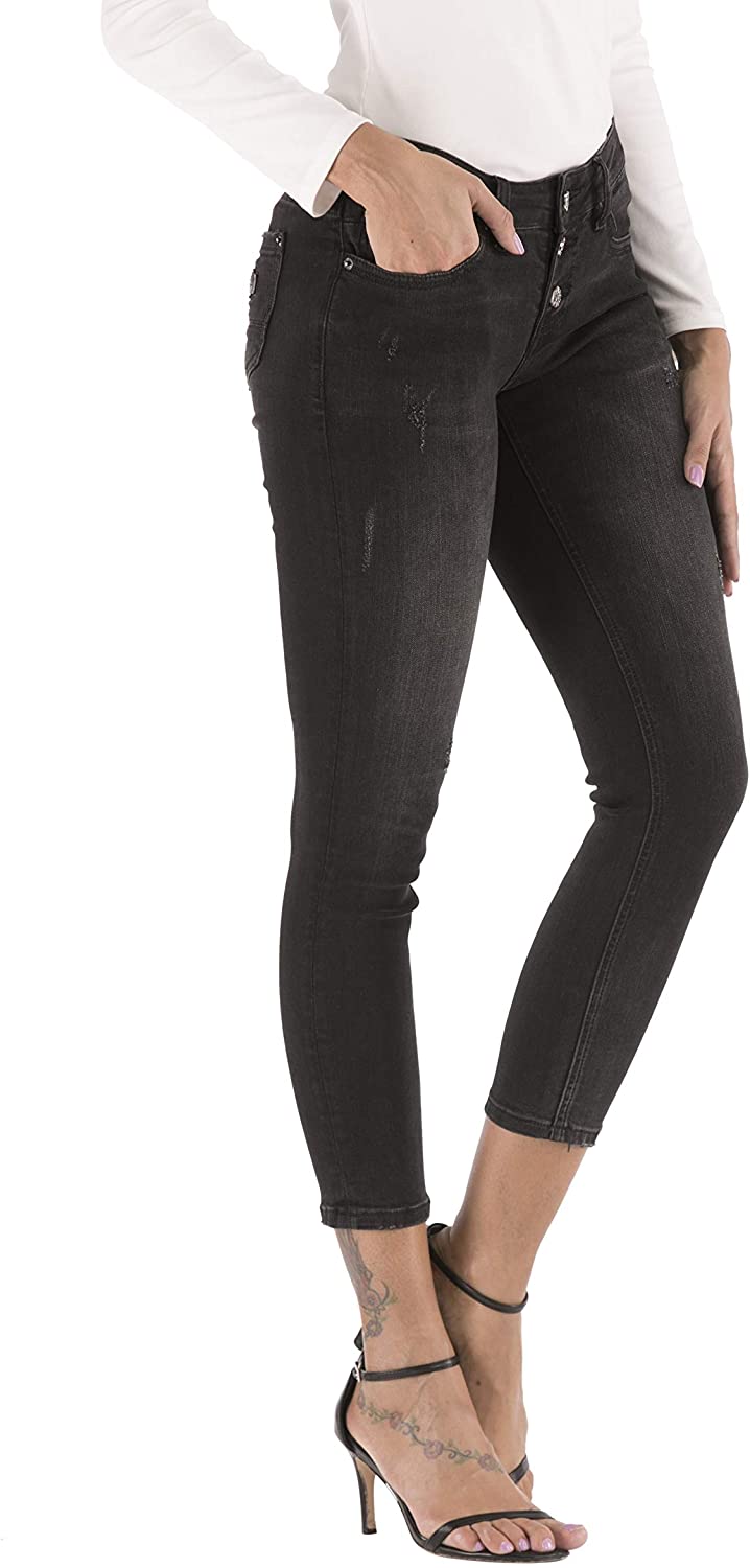Price:$16.15 LOLO BLUES Women's Mid Rise Crop Flare Ripped Jeans Denim Pants at Amazon Women's Jeans store