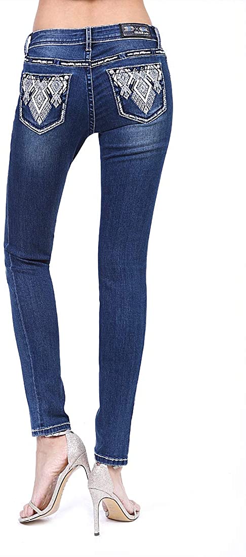 Price:$79.00 Grace in LA Womens Skinny Jean | Stretch Diamond Aztec Embellished Back Pocket | EN-S185 at Amazon Women's Jeans store