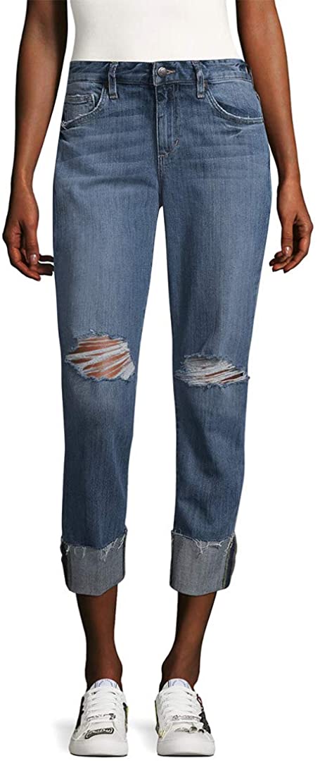 Price:$79.99    Joe's Jeans The Billie Boyfriend Raw Hem 4" Cuff Destroyed Pants, Lindsey  Clothing