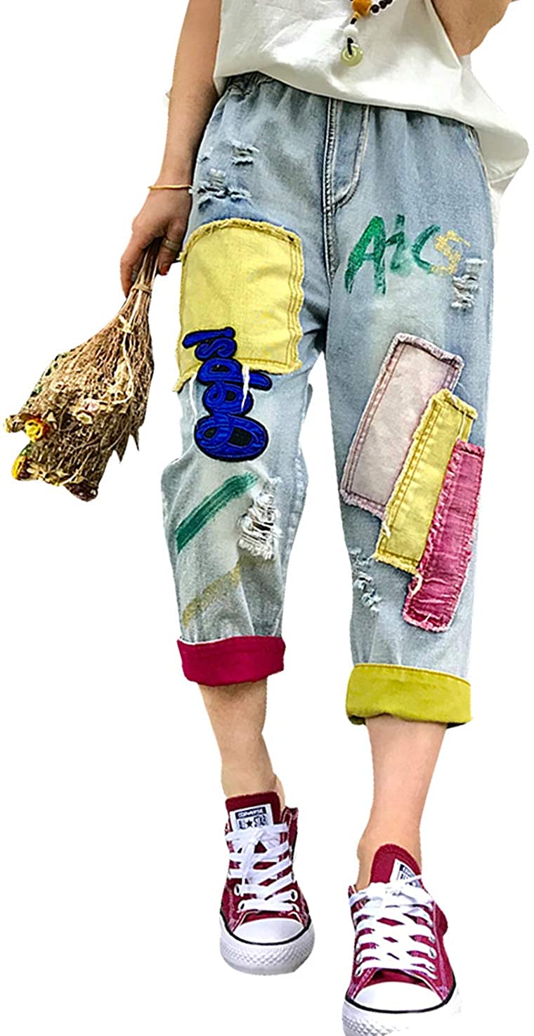 Price:$29.00 Duberess Women's Denim Jeans Trousers 100% Cotton Loose Pants with Embroidery (M-L) at Amazon Women's Jeans store
