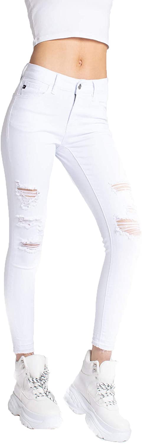 Price:$54.50 Kan Can Women's Mid Rise Ankle Skinny Jeans - Distressed - KC6048 at Amazon Women's Jeans store