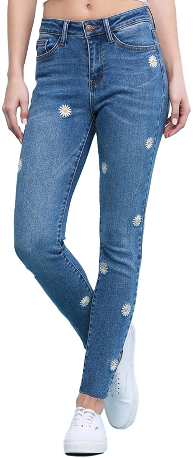 Price:$54.95 Judy Blue Jeans Daisy Embroidered High Rise Skinny Medium Blue at Amazon Women's Jeans store