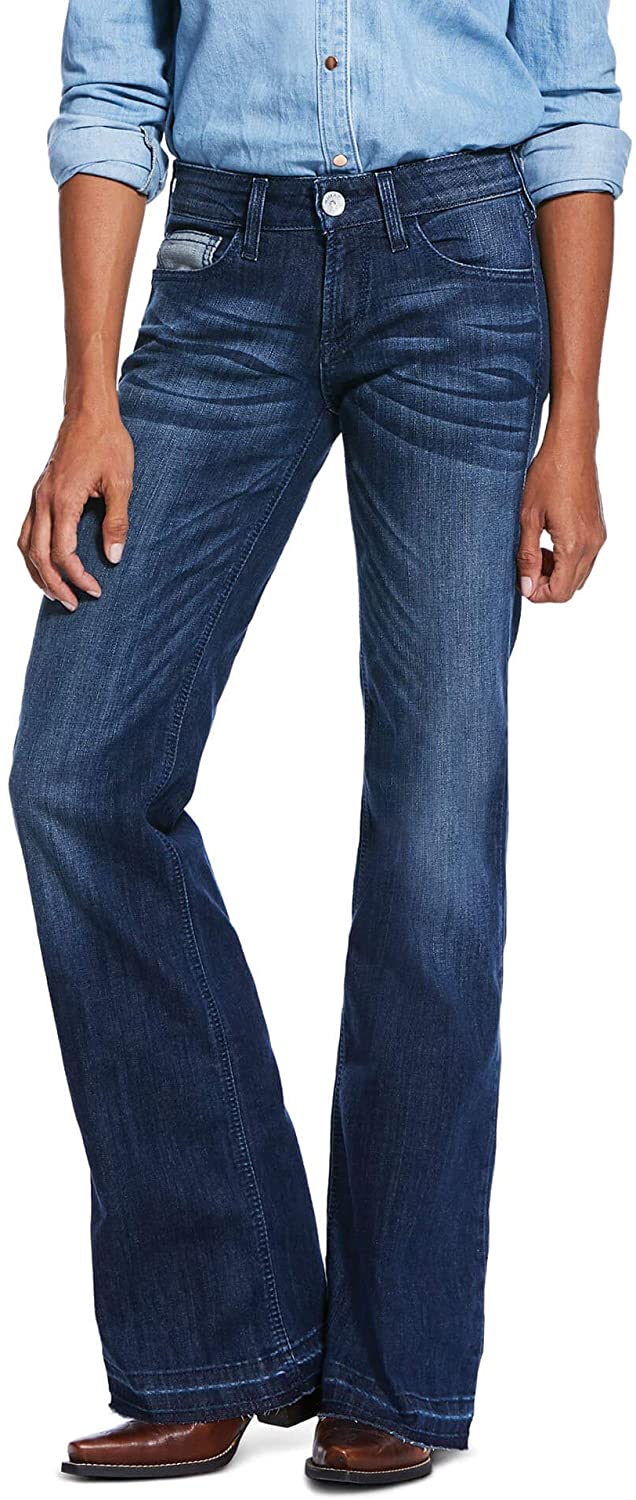 Price:$69.95 ARIAT Women's Trouser Mid Rise Stretch Reverse Sparrow Boot Cut Jean at Amazon Women’s Clothing store