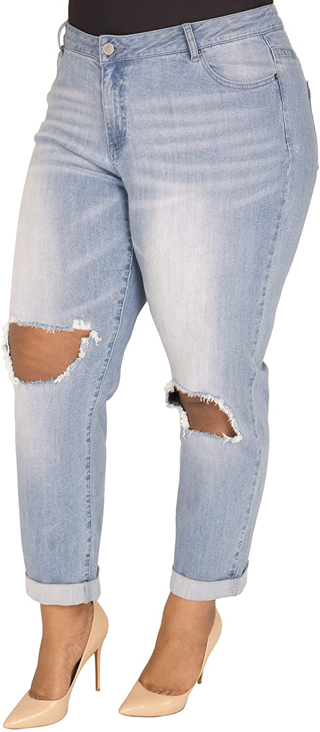 Price:$54.00 Poetic Justice Plus Size Women's Curvy Fit Light Wash Destroyed Boyfriend Jeans at Amazon Women's Jeans store