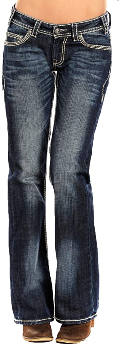 Price:$78.39 Rock and Roll Cowgirl Womens Riding Boot Cut in Dark Vintage at Amazon Women's Jeans store