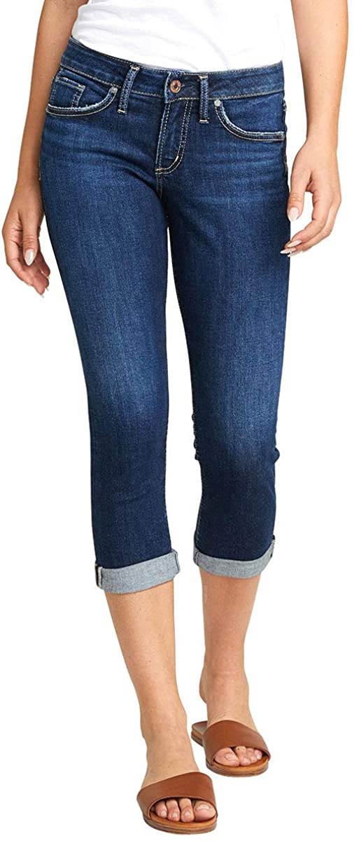 Price:$56.92    Silver Jeans Co. Women's Suki Curvy Fit Mid Rise Capri Jeans  Clothing