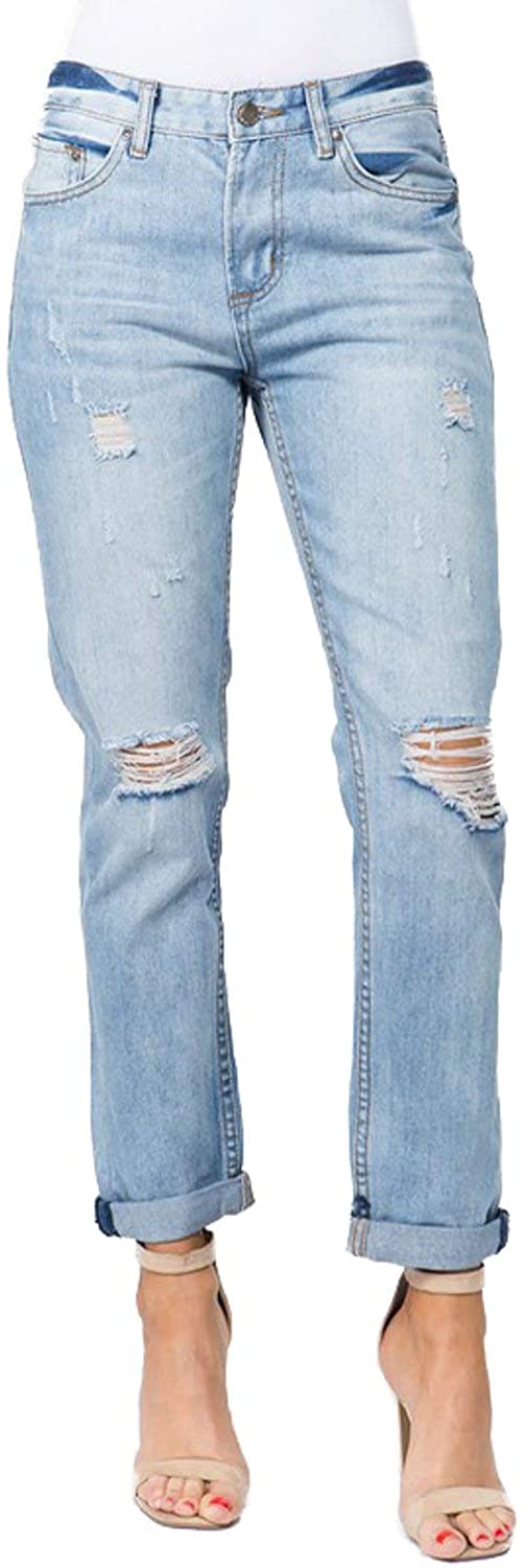 Price:$22.99 TwiinSisters Women's Cotton High Rise Distressed Boyfriend Denim Jeans at Amazon Women's Jeans store