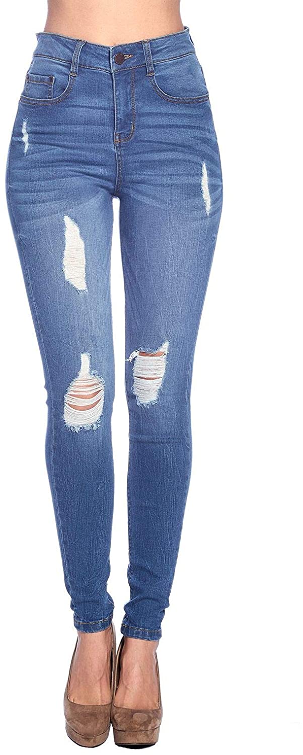 Price:$19.95 BLUE AGE Womes Rip and Destroyed Skinny Jeans-Super Stretch Denim at Amazon Women's Jeans store