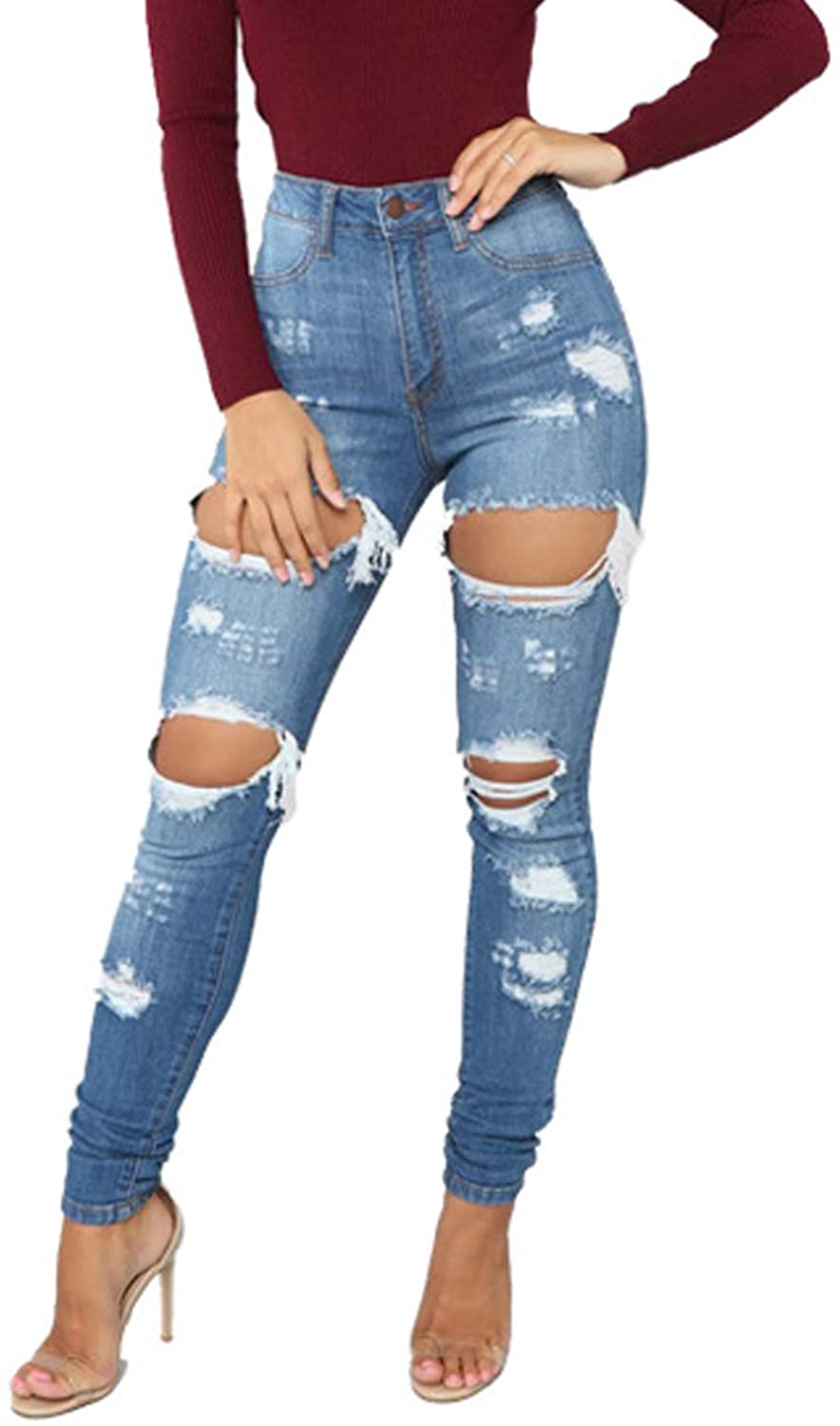 Price:$26.92 Tulucky Women's Boyfriend Jeans Distressed Slim Fit Ripped Denim Pants Comfy Stretch Skinny Jeans at Amazon Women's Jeans store