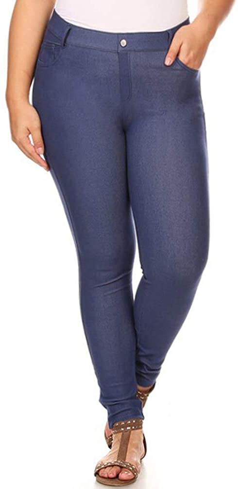 Price:$14.99 Style One Women's Plus Size Cotton Blend 5 Pocket Skinny Jeggings Work Casual Pants at Amazon Women’s Clothing store