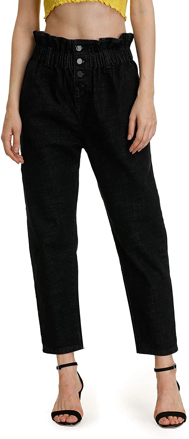 Price:$19.99 Soojun Women's Vintage Button Fly Paper Bag Waist Mom Jeans at Amazon Women's Jeans store