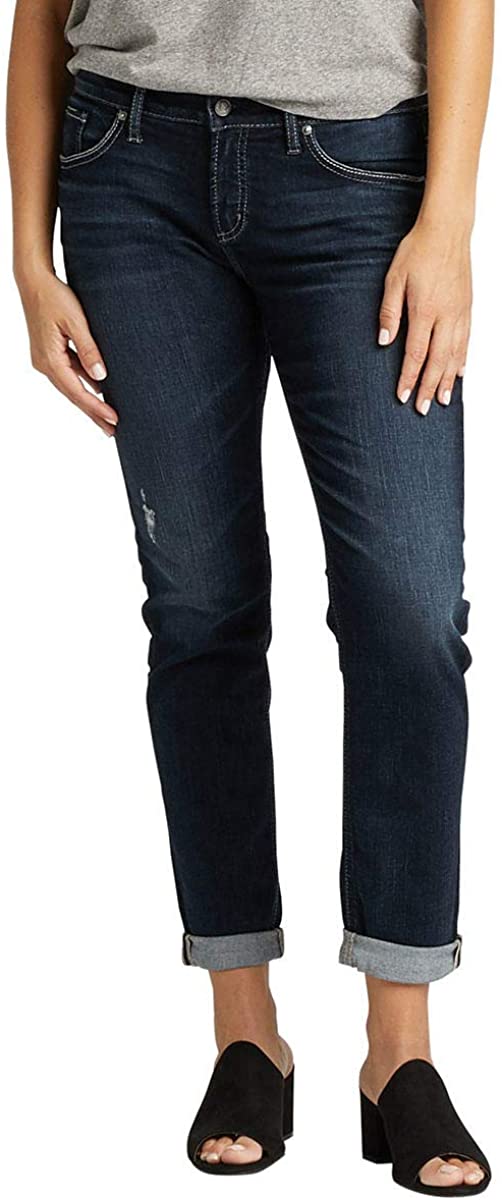 Price:$79.34    Silver Jeans Co. Women's Plus Size Boyfriend Mid Rise Slim Leg Jeans  Clothing
