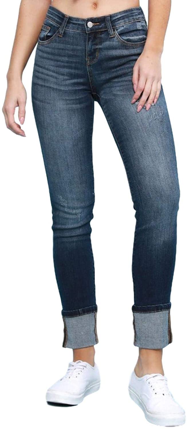 Price:$52.95 Judy Blue Jeans Highland Cuffed High Rise Straight Leg Dark Wash at Amazon Women's Jeans store