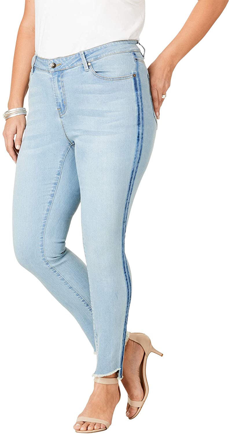 Price:$22.82 Roamans Women's Plus Size Side-Stripe Skinny Jean by Denim 24/7 at Amazon Women's Jeans store