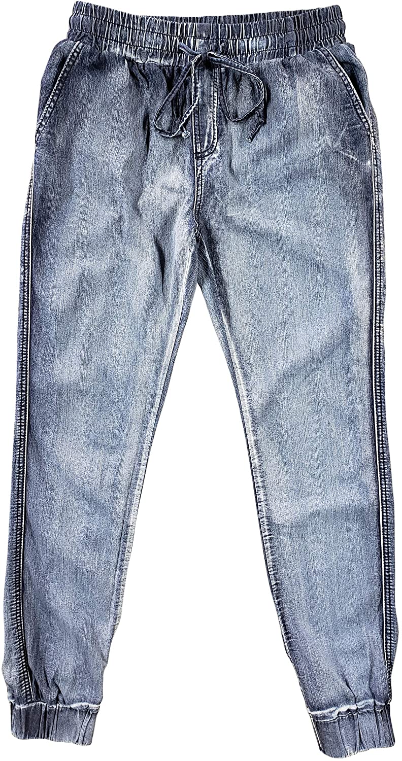 Price:$19.90 LOVEBIRD Denim Joggers for Women Pull-on Distressed Elastic Waist Dressy Stretch Pants at Amazon Women's Jeans store