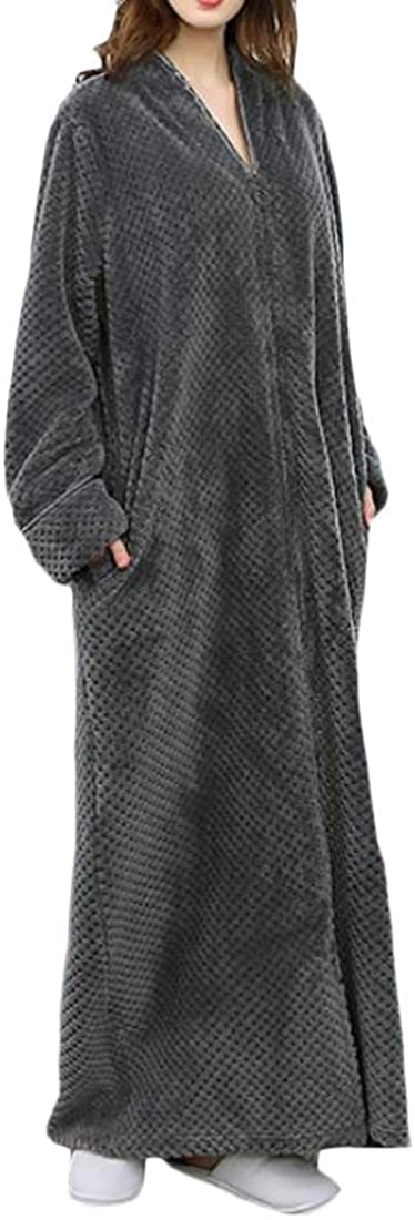 Price:$29.83 Cromoncent Women's Plus Size Fleece Flannel Full-Zip Lounge Sleepwear Bathrobe Robe at Amazon Women’s Clothing store