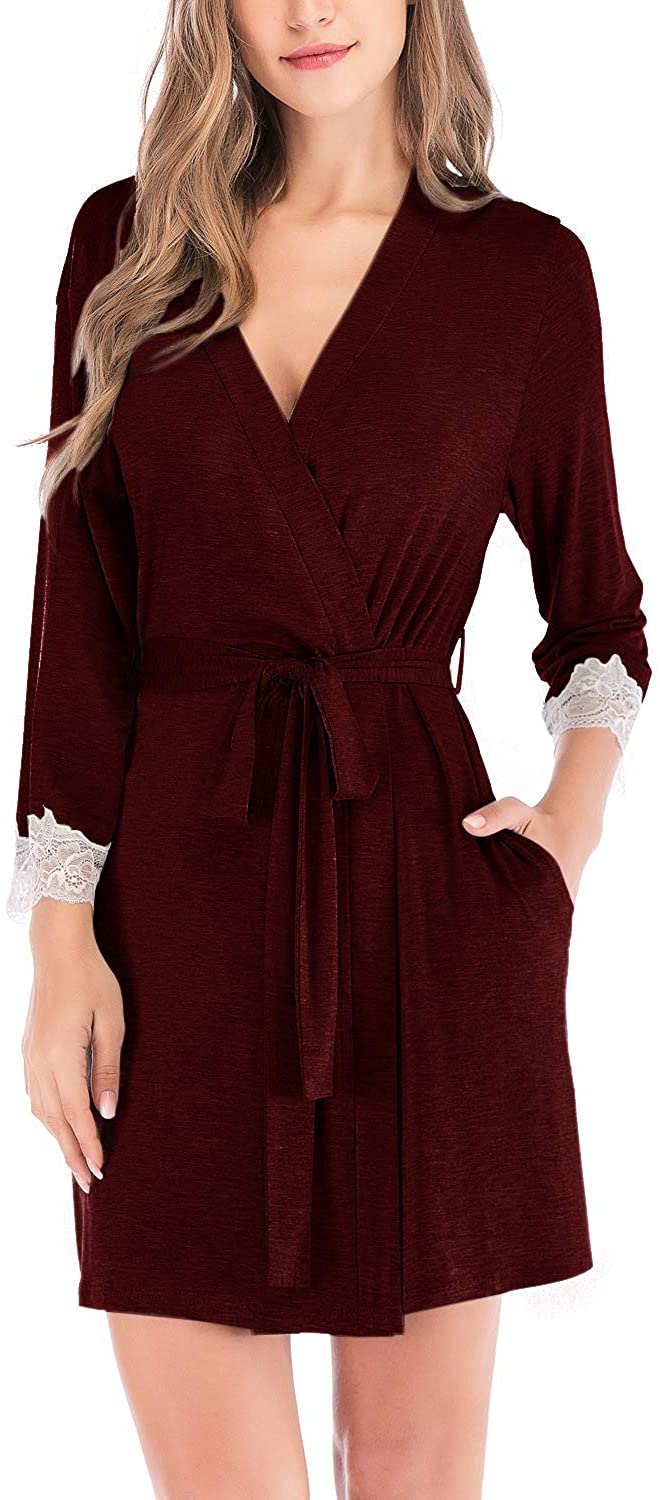 Price:$21.99 MINTLIMIT Women's Robe Bathrobe Soft Sleepwear V-Neck Ladies Loungewear with Lace Trim at Amazon Women’s Clothing store