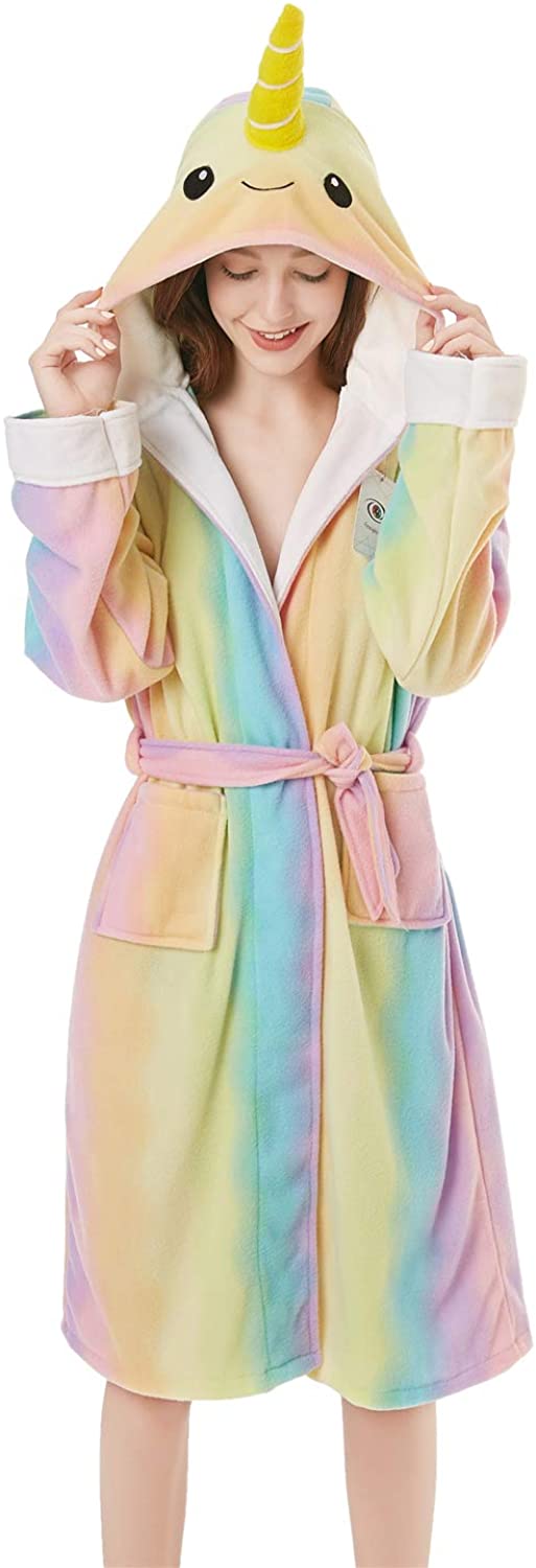 Price:$19.99 XVOVX Adult Lady Narwhal Polar Fleece Robe Soft Bathrobe for Women Girls at Amazon Women’s Clothing store