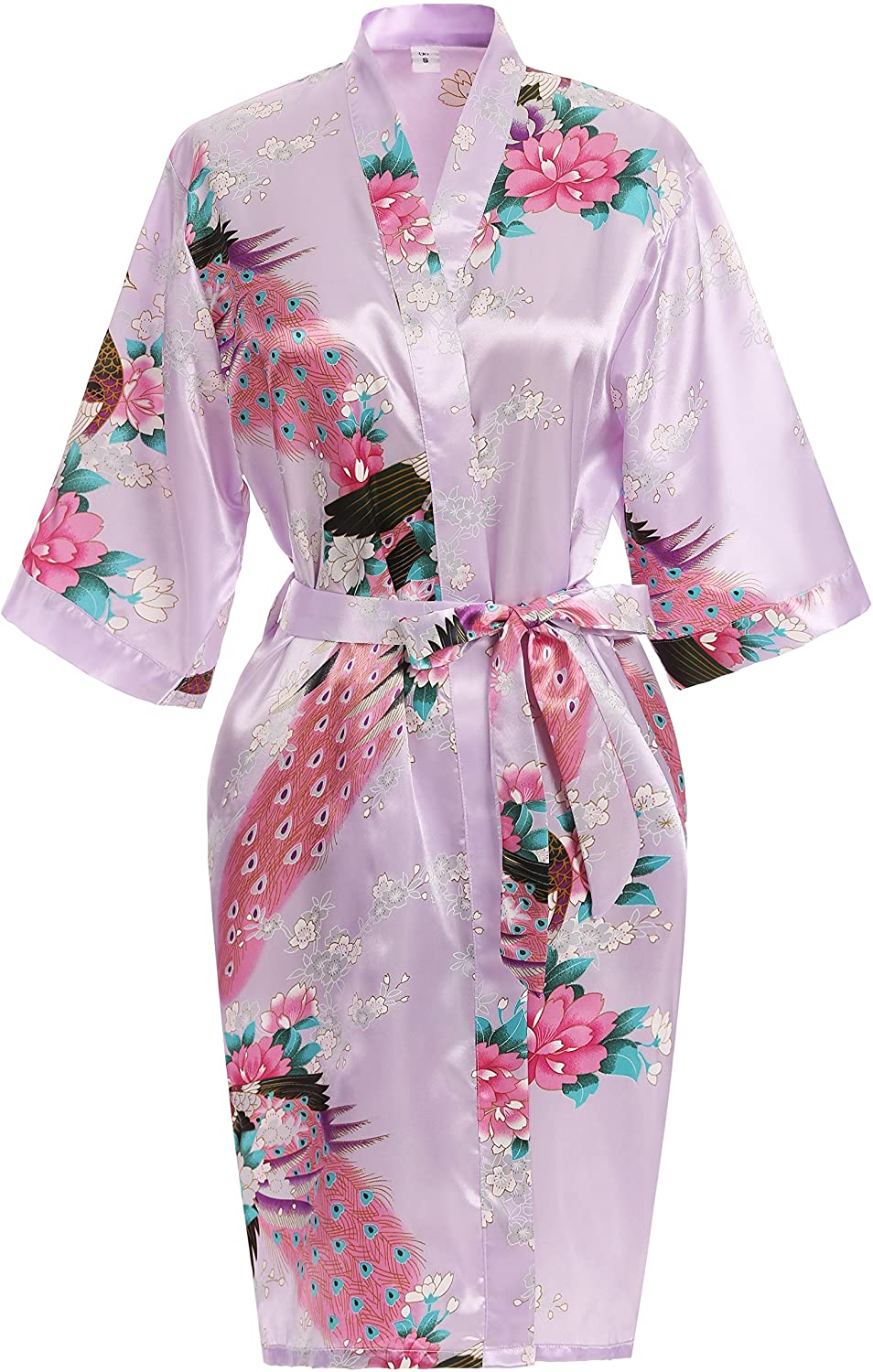 Price:$5.90 USDisc't Elegant Short Sleeve Printing Peacock Silk Women's Kimono Robe for Parties Wedding Bridal and Bridesmaid at Amazon Women’s Clothing store