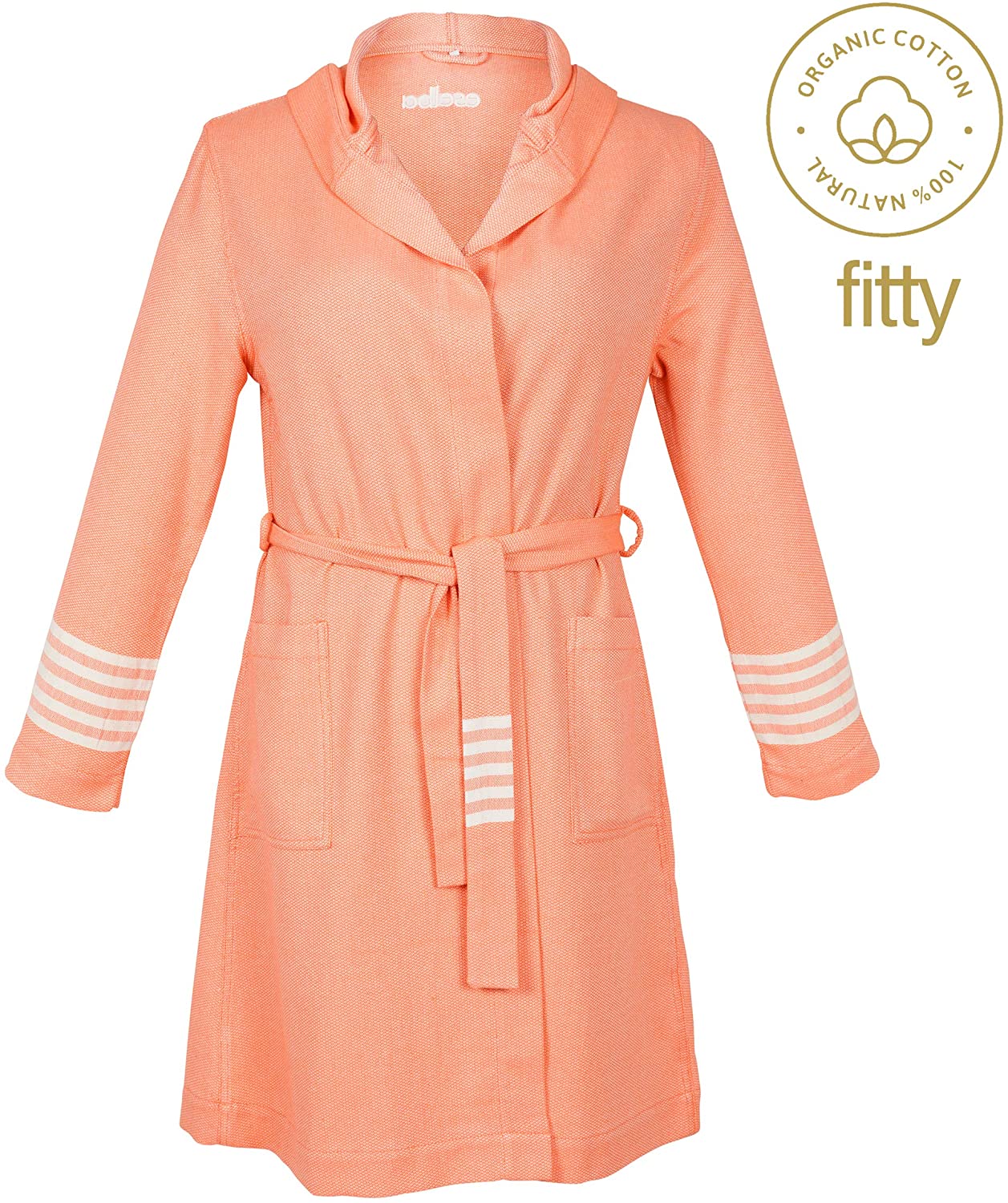 Price:$53.60    Havana Fitty Classy Salmon Color GOTS Certified Organic Cotton Women's Hooded Peshtemal Bathrobe (L/XL)  Clothing